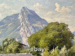 Ancien tableau signé Bertier XIX paysage montagne peinture wibault huile toile