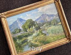 Ancien tableau signé Bertier XIX paysage montagne peinture wibault huile toile