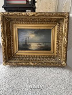 Ancien tableau signé Henriette Gudin XIX siècle marine huile sur panneau