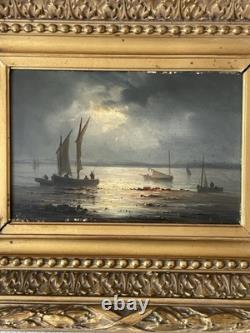 Ancien tableau signé Henriette Gudin XIX siècle marine huile sur panneau