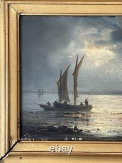 Ancien tableau signé Henriette Gudin XIX siècle marine huile sur panneau