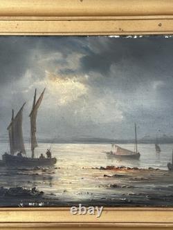 Ancien tableau signé Henriette Gudin XIX siècle marine huile sur panneau