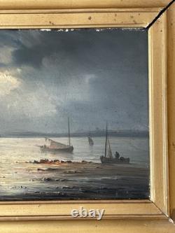 Ancien tableau signé Henriette Gudin XIX siècle marine huile sur panneau