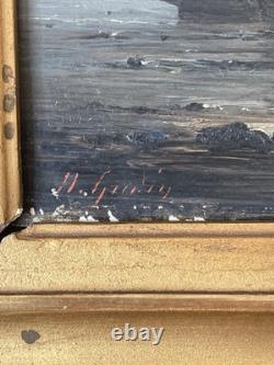 Ancien tableau signé Henriette Gudin XIX siècle marine huile sur panneau