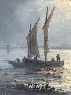 Ancien tableau signé Henriette Gudin XIX siècle marine huile sur panneau