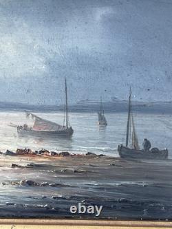 Ancien tableau signé Henriette Gudin XIX siècle marine huile sur panneau
