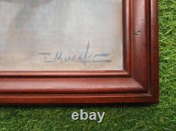 Ancien tableau signé huile sur bois, portrait d'une vieille dame souriante 1940
