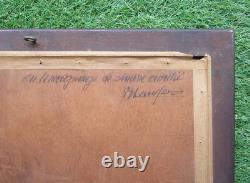Ancien tableau signé huile sur bois, portrait d'une vieille dame souriante 1940