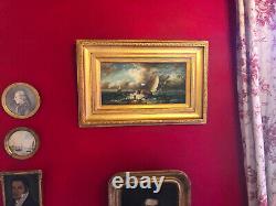 Ancienne Ecole anglaise, scène de marine, huile sur bois signé