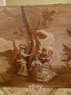 Ancienne Grande Peinture Huile Sur Toile Scène Romantique, 19 Ème Siècle