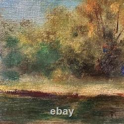 Ancienne HSP signée paysage lacustre aux cygnes Ecole Italienne ou Française