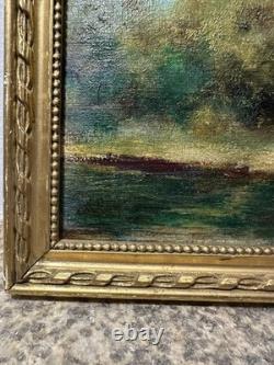 Ancienne HSP signée paysage lacustre aux cygnes Ecole Italienne ou Française