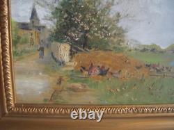 Ancienne Huile Sur Bois Paysage Anime Ecole Barbizon