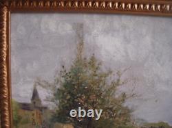 Ancienne Huile Sur Bois Paysage Anime Ecole Barbizon