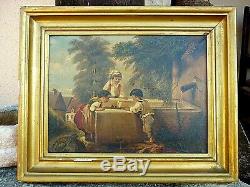 Ancienne Huile Sur Toile 19 Eme Enfants A La Fontaine Signee Arnestus