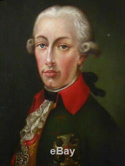 Ancienne Huile Sur Toile Portrait De L'empereur Joseph II D'autriche Xixe Roi