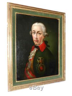 Ancienne Huile Sur Toile Portrait De L'empereur Joseph II D'autriche Xixe Roi