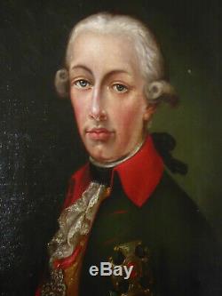 Ancienne Huile Sur Toile Portrait De L'empereur Joseph II D'autriche Xixe Roi