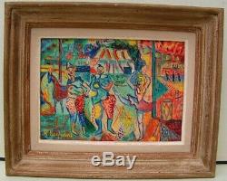 Ancienne Huile Sur Toile Vintage Le Cirque Clown Danseuse Signe Robert Bogliani