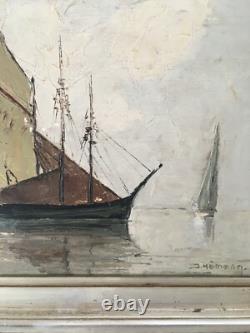 Ancienne Huile / panneau signée Mention au dos marine bretonne Paysage marin