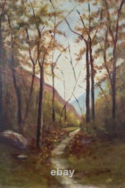 Ancienne Huile sur Panneau Paysage Vue d'une Forêt en automne Arbres Barbizon