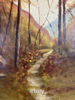 Ancienne Huile sur Panneau Paysage Vue d'une Forêt en automne Arbres Barbizon