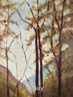 Ancienne Huile sur Panneau Paysage Vue d'une Forêt en automne Arbres Barbizon