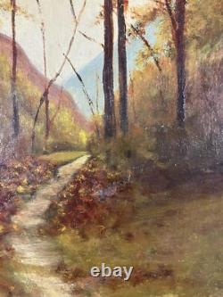 Ancienne Huile sur Panneau Paysage Vue d'une Forêt en automne Arbres Barbizon