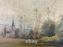 Ancienne Huile sur Toile Ecole Française fin XIXe Paysage Village de France