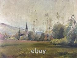 Ancienne Huile sur Toile Ecole Française fin XIXe Paysage Village de France