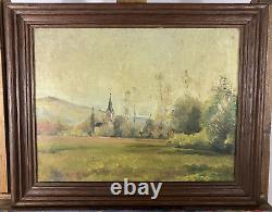 Ancienne Huile sur Toile Ecole Française fin XIXe Paysage Village de France