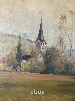 Ancienne Huile sur Toile Ecole Française fin XIXe Paysage Village de France