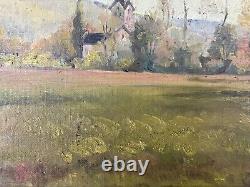 Ancienne Huile sur Toile Ecole Française fin XIXe Paysage Village de France
