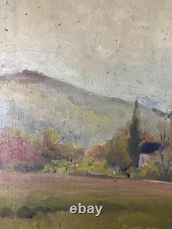 Ancienne Huile sur Toile Ecole Française fin XIXe Paysage Village de France
