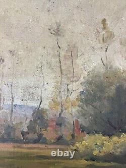 Ancienne Huile sur Toile Ecole Française fin XIXe Paysage Village de France