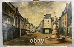 Ancienne Huile sur Toile Vue d'une Fontaine Signée et datée 1912 Alsace