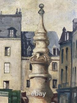 Ancienne Huile sur Toile Vue d'une Fontaine Signée et datée 1912 Alsace