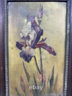 Ancienne Huile sur panneau ART NOUVEAU signée d'un monogramme circa 1900 fleurs