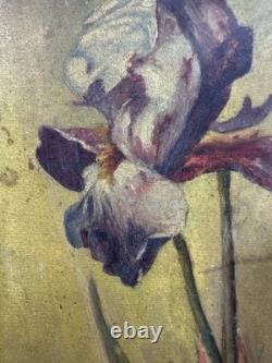 Ancienne Huile sur panneau ART NOUVEAU signée d'un monogramme circa 1900 fleurs