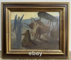Ancienne Huile sur panneau L'apparition symbolisme ent. Maurice Denis / nabis