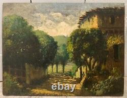 Ancienne Huile sur panneau Paysage situé en Ariège Signée en bas à droite
