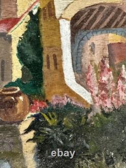 Ancienne Huile sur panneau. Vue présumée du pays basque Biarritz France