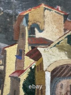 Ancienne Huile sur panneau. Vue présumée du pays basque Biarritz France