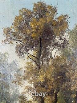 Ancienne Huile sur panneau école française du XIX ème Paysage Ouvre 39x20 cm