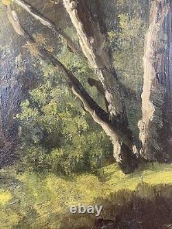Ancienne Huile sur panneau école française du XIX ème Paysage Ouvre 39x20 cm