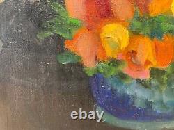 Ancienne Huile sur toile Nature Morte aux Fleurs Signée en bas à gauche