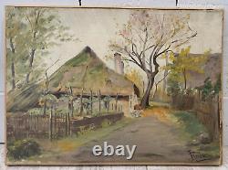 Ancienne Huile sur toile Village d'Automne Signée en bas à droite Reckas