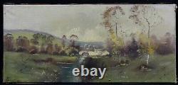 Ancienne Huile sur toile représentant un paysage à la rivière signée Forestier