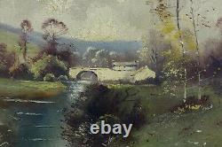 Ancienne Huile sur toile représentant un paysage à la rivière signée Forestier
