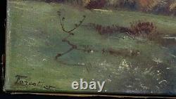 Ancienne Huile sur toile représentant un paysage à la rivière signée Forestier